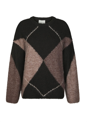 Inga check fluff knit Dark Brown Neo Noir 